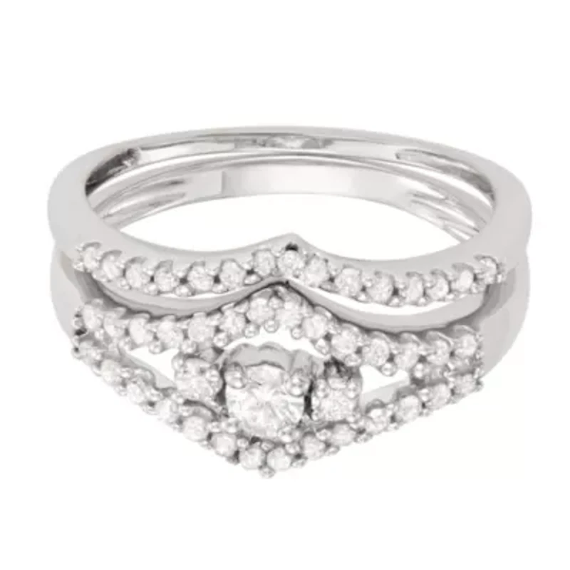 1/2 CTTW Diamond 10K White Gold Bridal Ring Set