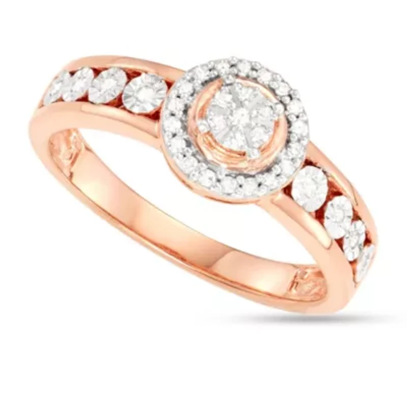 1/6 CTTW Diamond Halo Pendant With Pizza Pie Miracle Plate Coated Rose Gold Over Sterling Silver