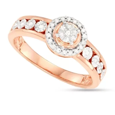 1/6 CTTW Diamond Halo Pendant With Pizza Pie Miracle Plate Coated Rose Gold Over Sterling Silver