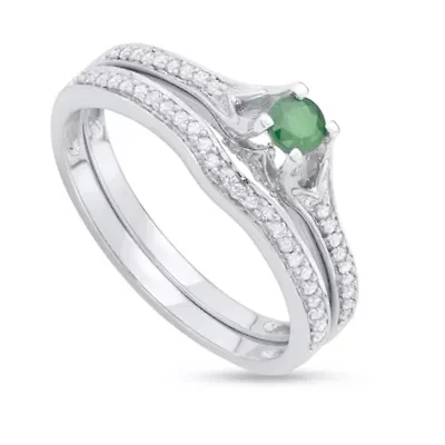 1/2 CTTW Diamond And Green Emerlad Bridal Set 14KW