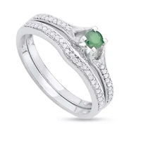 1/2 CTTW Diamond And Green Emerlad Bridal Set 14KW