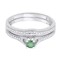 1/2 CTTW Diamond And Green Emerlad Bridal Set 14KW