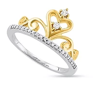 1/6 CTTW Diamond Tiara Crown Ring Yellow Gold Plated Sterling Silver