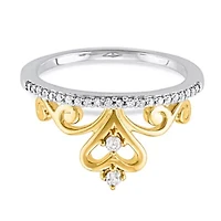 1/6 CTTW Diamond Tiara Crown Ring Yellow Gold Plated Sterling Silver