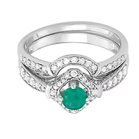 1.00 CTTW Emerald and White Diamond Bridal Ring Set 14K Gold