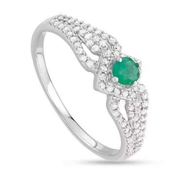 1/2 CTTW Diamond And Green Emerald Engagement Ring 14KW