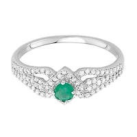 1/2 CTTW Diamond And Green Emerald Engagement Ring 14KW