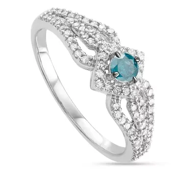 1/2 CTTW Blue Diamond Solitaire Engagement Ring 14KW