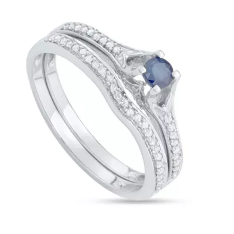 1/2 CTTW Diamond And Blue Sapphire Bridal Set 14KW