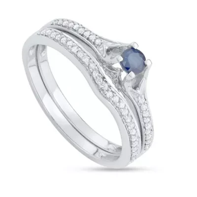 1/2 CTTW Diamond And Blue Sapphire Bridal Set 14KW