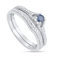 1/2 CTTW Diamond And Blue Sapphire Bridal Set 14KW