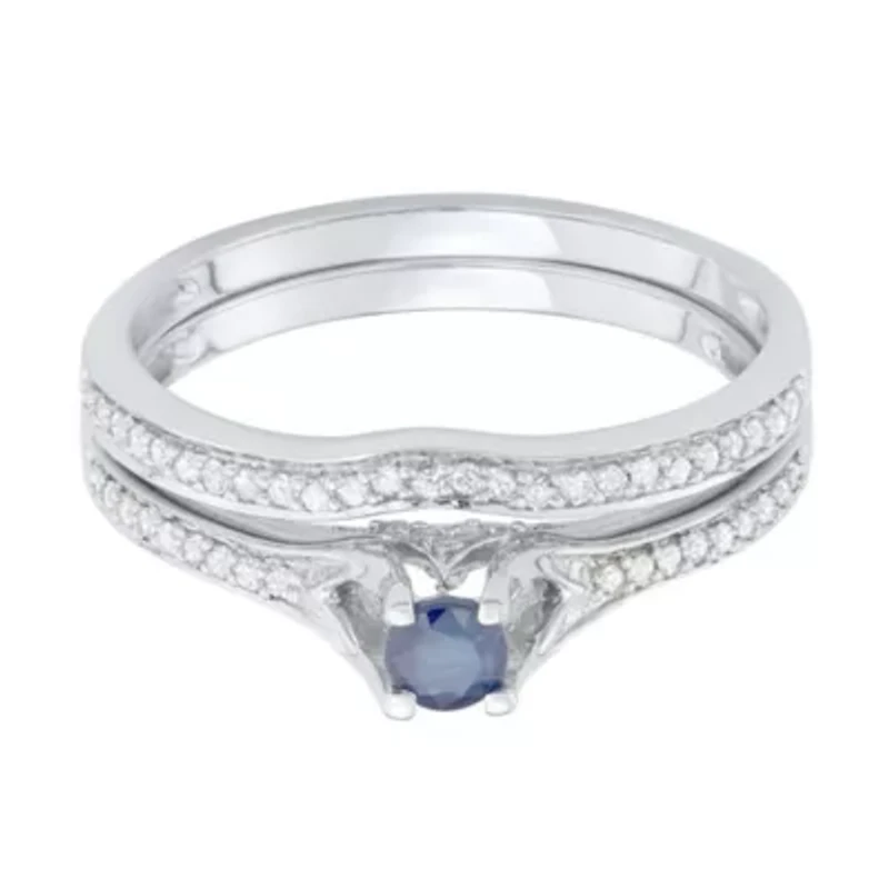 1/2 CTTW Diamond And Blue Sapphire Bridal Set 14KW