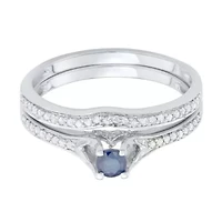 1/2 CTTW Diamond And Blue Sapphire Bridal Set 14KW