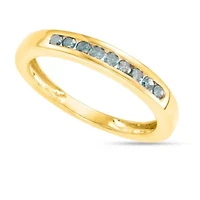 1/4 CTTW Blue Diamond Channel Set Band Yellow Gold Plated Over Sterling Silver
