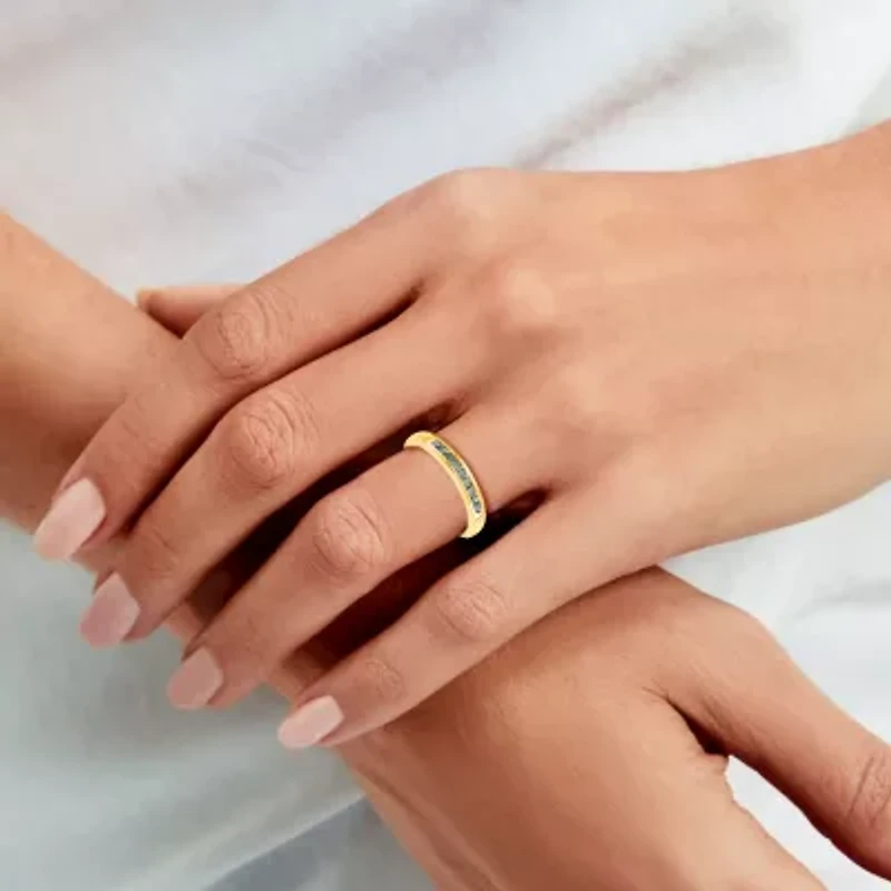 1/4 CTTW Blue Diamond Channel Set Band Yellow Gold Plated Over Sterling Silver