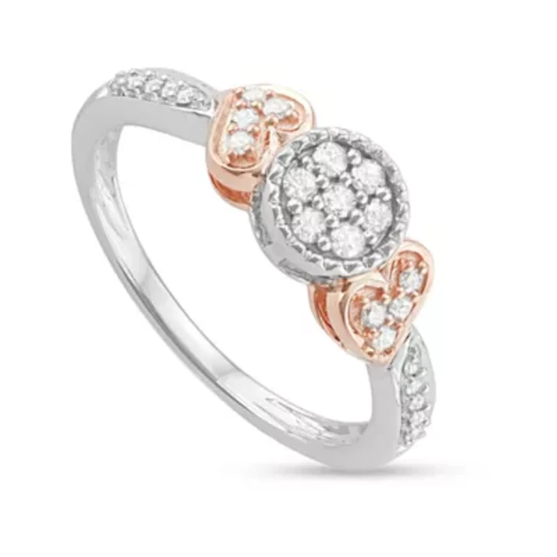 1/4Ct Diamond Delicate Two-Tone Cluster and Heart band 10K Gold