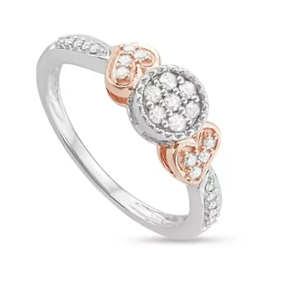 1/4Ct Diamond Delicate Two-Tone Cluster and Heart band 10K Gold