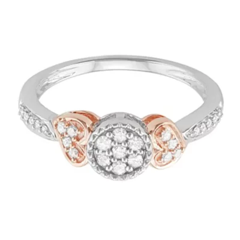 1/4Ct Diamond Delicate Two-Tone Cluster and Heart band 10K Gold