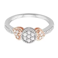 1/4Ct Diamond Delicate Two-Tone Cluster and Heart band 10K Gold