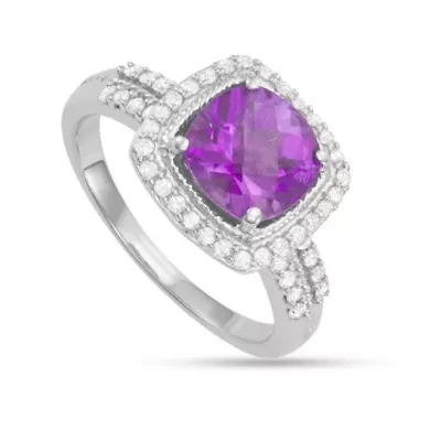 2.75 CTTW Amethyst And Dia Ring Sterling Silver