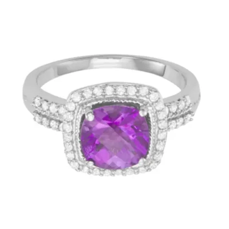 2.75 CTTW Amethyst And Dia Ring Sterling Silver
