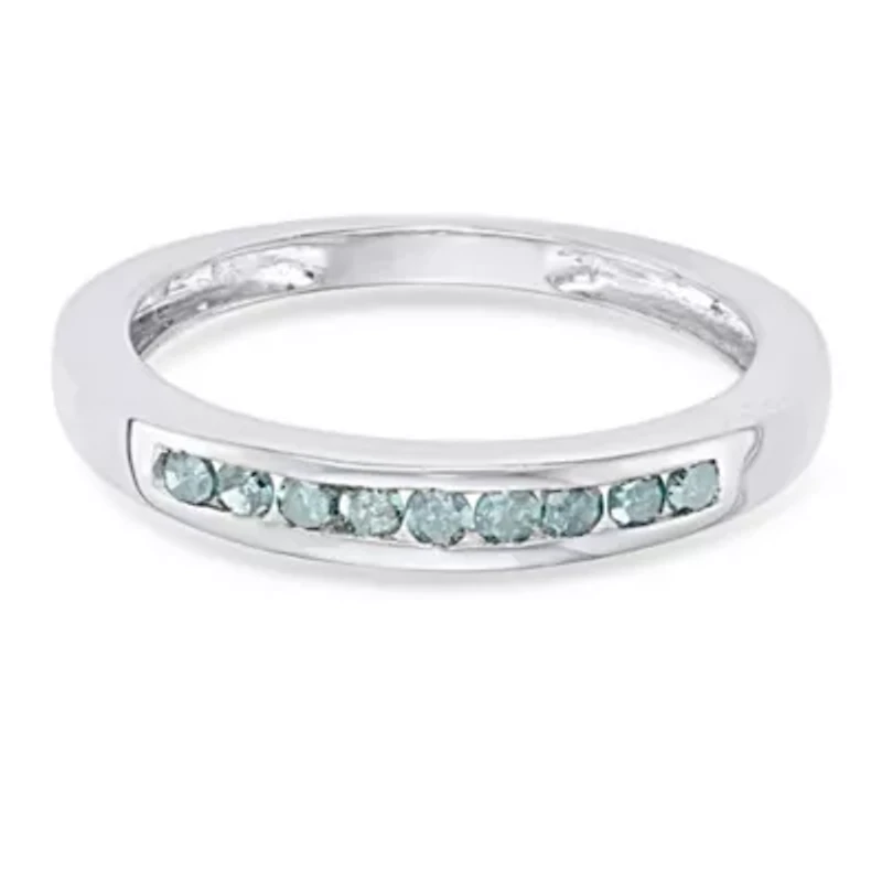 1/4 CTTW Blue Diamond Channel Band Sterling Silver