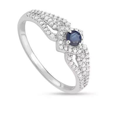 1/2 CTTW Diamond And Blue Sapphire Engagement Ring 14KW