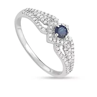 1/2 CTTW Diamond And Blue Sapphire Engagement Ring 14KW