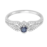 1/2 CTTW Diamond And Blue Sapphire Engagement Ring 14KW