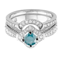 1.00 CTTW Blue and White Diamond Bridal Ring Set 14K Gold