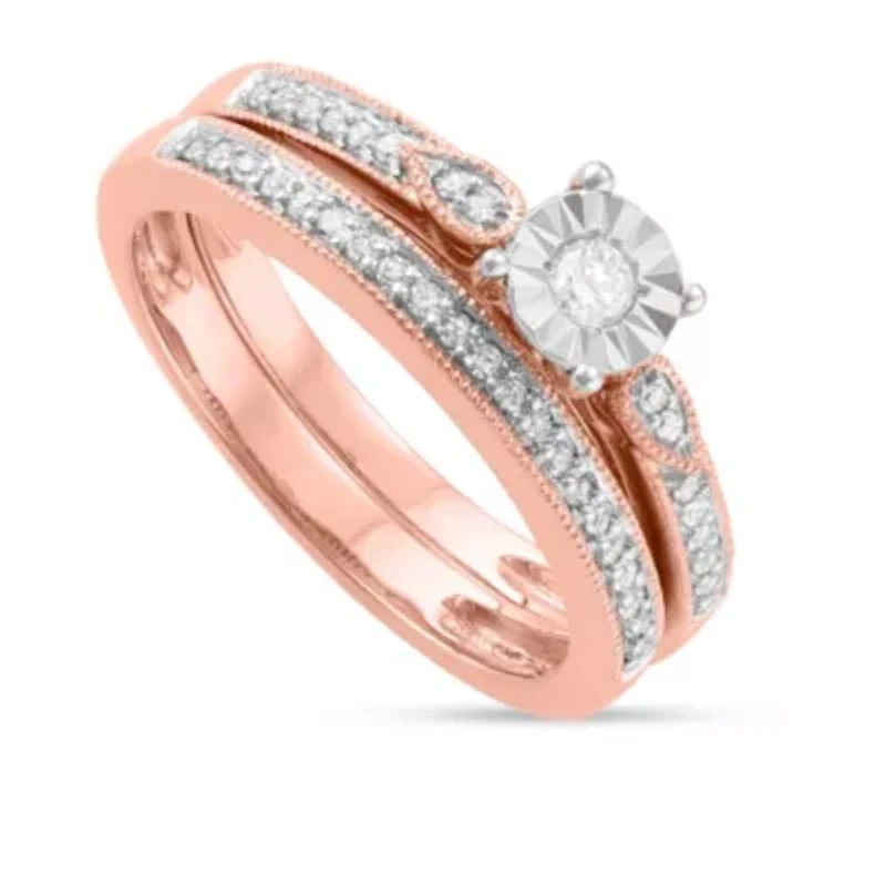 1/4 CTTW Diamond Bridal Ring Set 10K Rose Gold