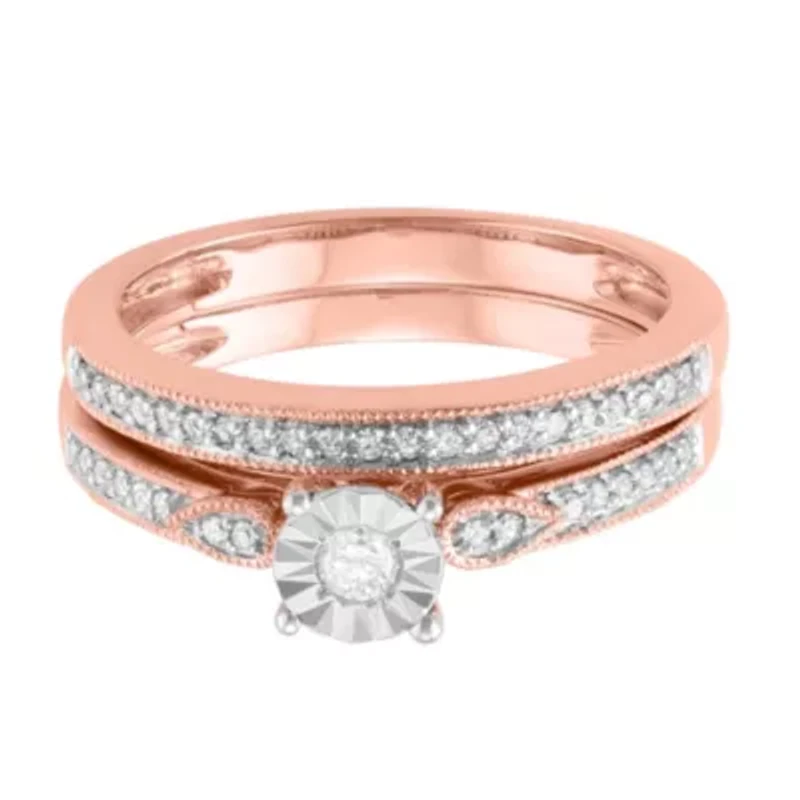 1/4 CTTW Diamond Bridal Ring Set 10K Rose Gold