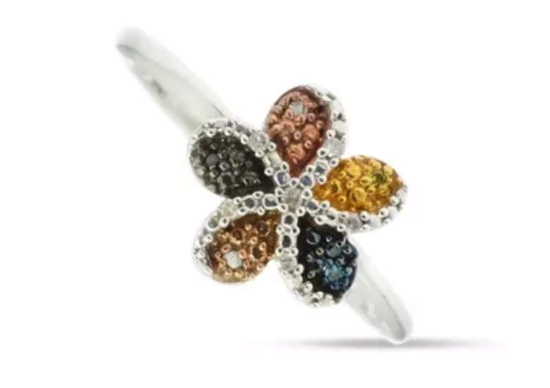 0.04 CTTW Multi Colored Diamond Flower Ring Sterling Silver