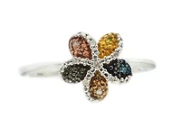 0.04 CTTW Multi Colored Diamond Flower Ring Sterling Silver