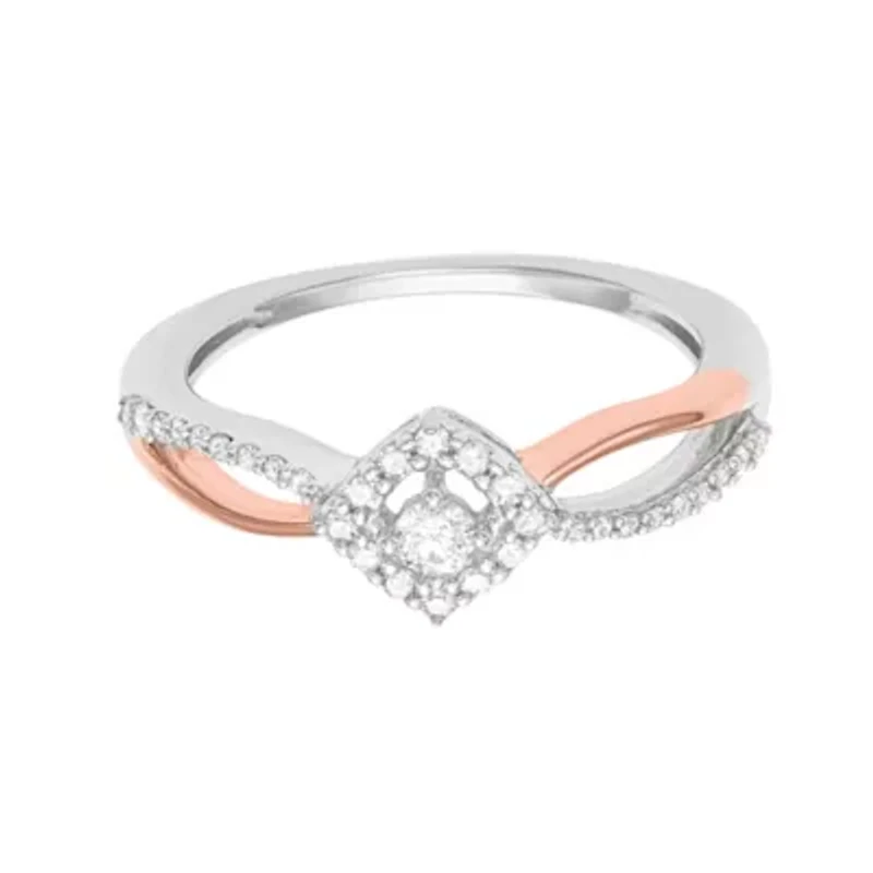 1/4 CTTW Halo Solitaire Look Diamond Fashion Ring Two-Tone Sterling Silver