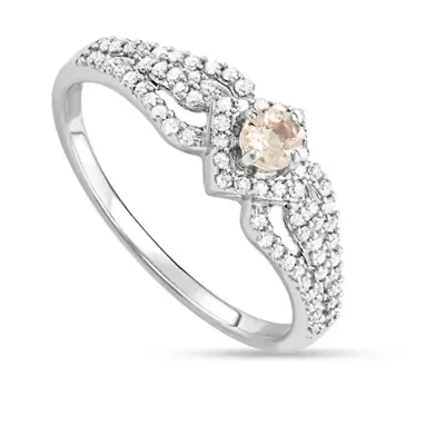 1/2 CTTW Diamond And Morganite Engagement Ring 14KW