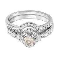 1.00 CTTW Morganite and White Diamond Bridal Ring Set 14K Gold
