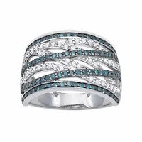0.50CTTW Blue and White Diamond By-Pass Ring Rhodium-plated Sterling Silver