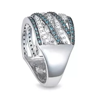 0.50CTTW Blue and White Diamond By-Pass Ring Rhodium-plated Sterling Silver