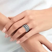 0.50CTTW Blue and White Diamond By-Pass Ring Rhodium-plated Sterling Silver