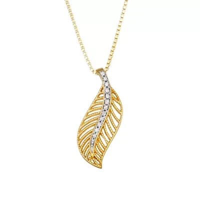 0.06CTTW Diamond Leaf Pendant in Rhodium Plated Sterling Silver