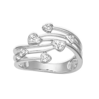 0.08CTTW Diamond Heart Ring Rhodium plated Sterling Silver