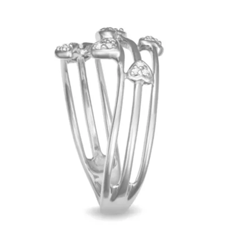 0.08CTTW Diamond Heart Ring Rhodium plated Sterling Silver