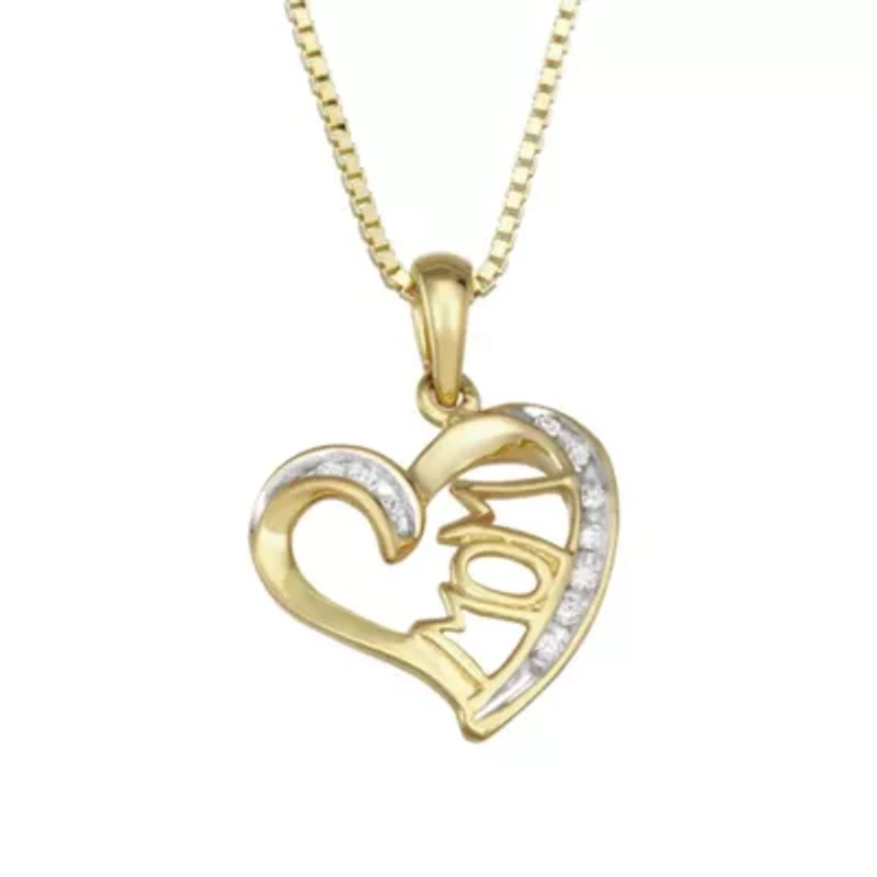 0.06CTTW Diamond Mom Heart Pendant Yellow Gold Plated Over Sterling Silver