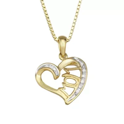 0.06CTTW Diamond Mom Heart Pendant Yellow Gold Plated Over Sterling Silver