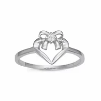 0.03CTTW Diamond Heart Ribbon Ring Rhodium Plated Sterling Silver