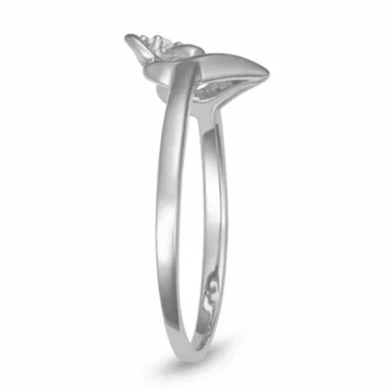 0.03CTTW Diamond Heart Ribbon Ring Rhodium Plated Sterling Silver