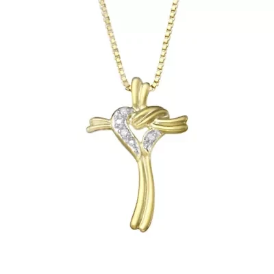 0.02CTTW Diamond Cross Pendant Yellow Gold Plated Over Sterling Silver