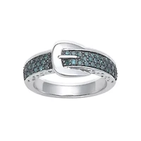 0.50CTTW Blue Diamond Buckle Ring Rhodium plated Sterling Silver