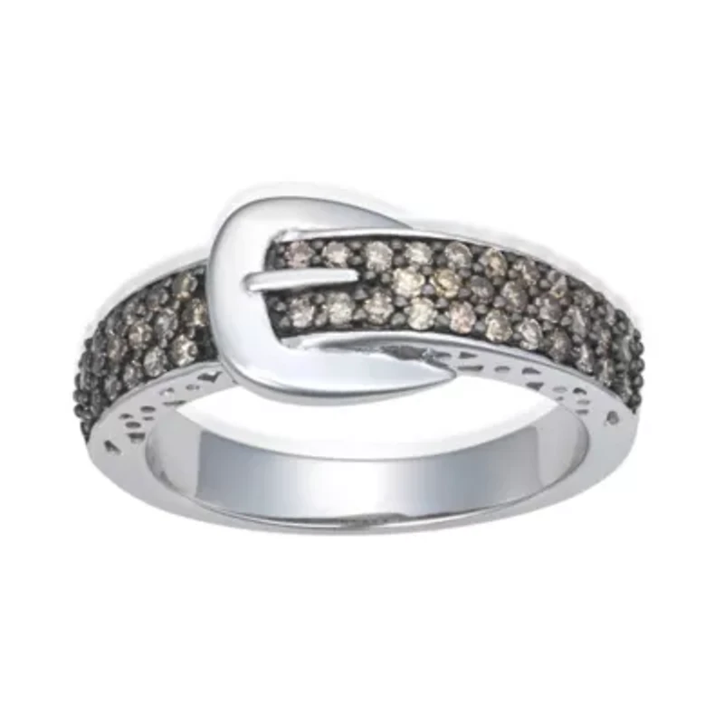 0.50CTTW Blue Diamond Buckle Ring Rhodium plated Sterling Silver